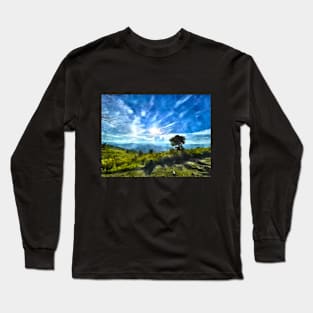 Mountain and sunshine watercolor art Long Sleeve T-Shirt